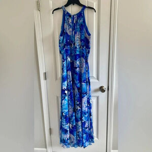 Eliza J Blue Halter Neck Floral Maxi Dress.